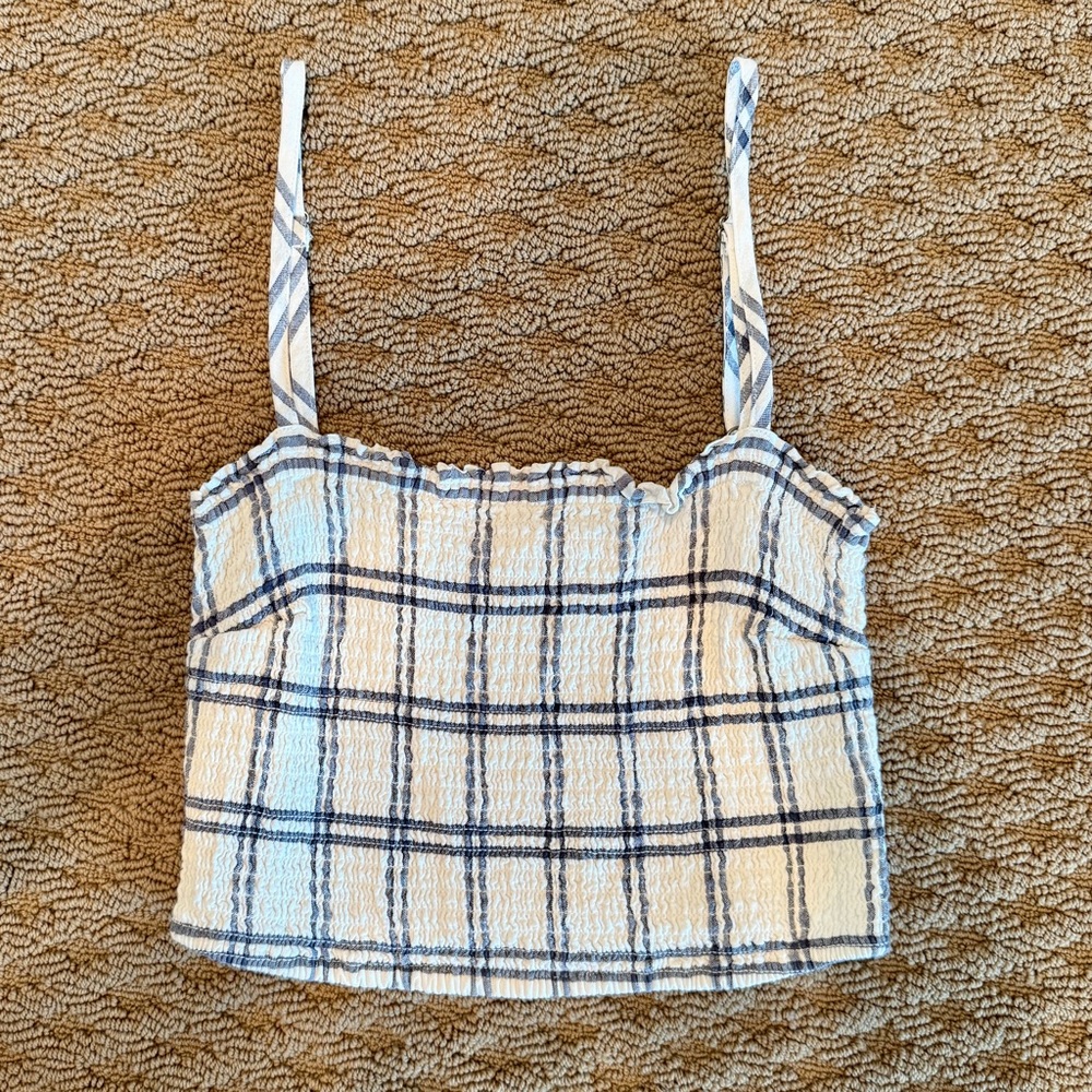 Abercrombie & Fitch Plaid Crop Top in Blue and White